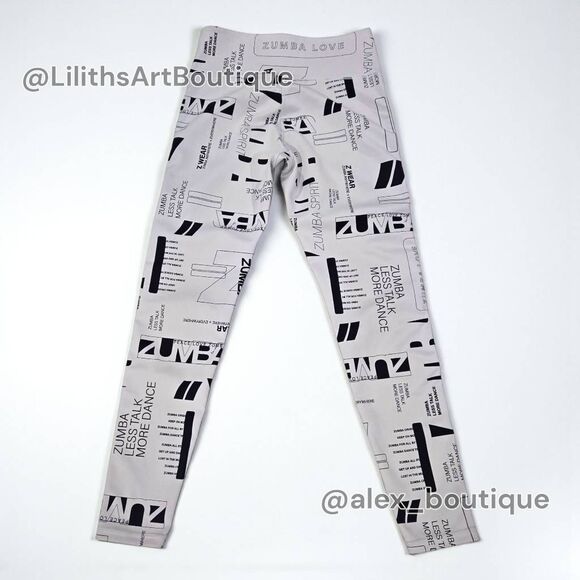 Zumba Classic High Waisted Newspaper Print Leggings Gray Size S (E114) - Picture 4 of 7